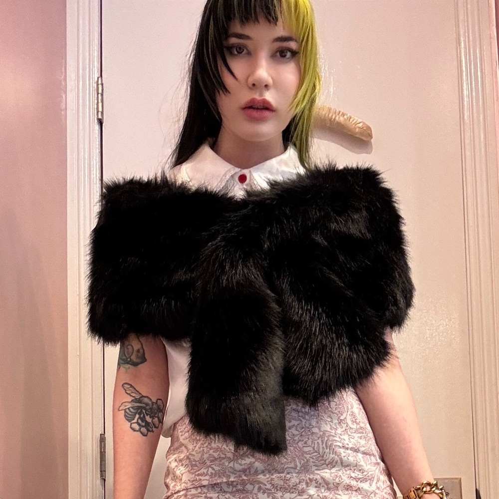 Black Faux Fur Stole